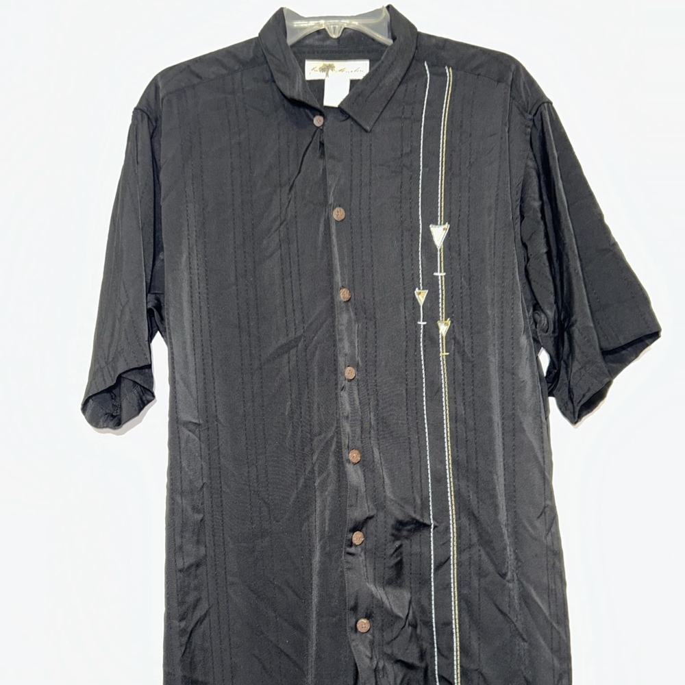 Joe Marlin Mens Large Black Polyester Short Sleeve Hawaiian Button Up Shirt